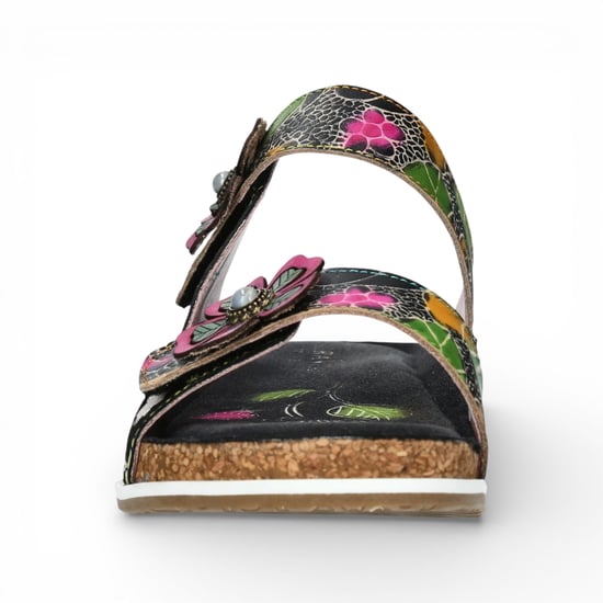Laura Vita Damen-Sandalen Brcyano 32, schwarz, mit Blumenmuster, aus Leder, Riemchen - Image 4