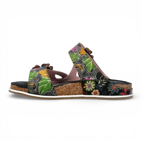 Laura Vita Damen-Sandalen Brcyano 32, schwarz, mit Blumenmuster, aus Leder, Riemchen - Image 5