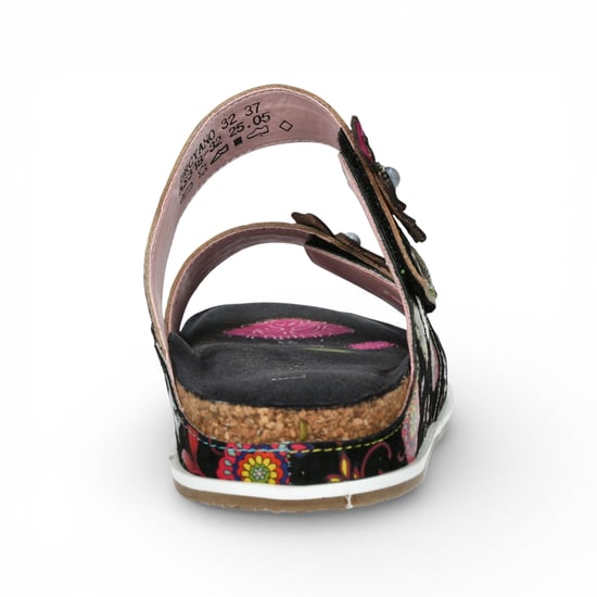 Laura Vita Damen-Sandalen Brcyano 32, schwarz, mit Blumenmuster, aus Leder, Riemchen - Image 6