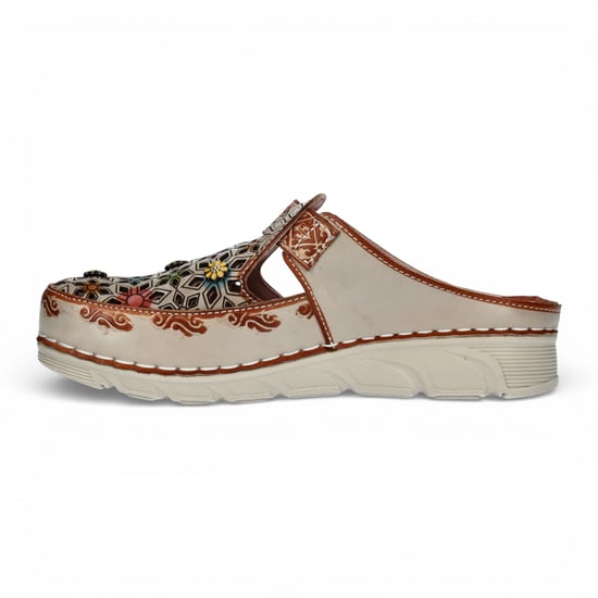 Laura Vita Damen-Sandalen Dorry 01 mit floralem Muster, beigefarbenem Leder und Keilabsatz - Image 5