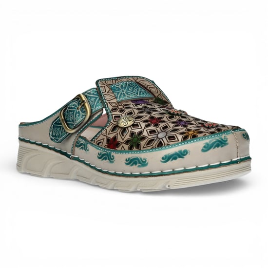 Laura Vita Damen-Sandalen Dorry 01 mit floralem Muster und Keilabsatz aus blauem Leder - Image 3