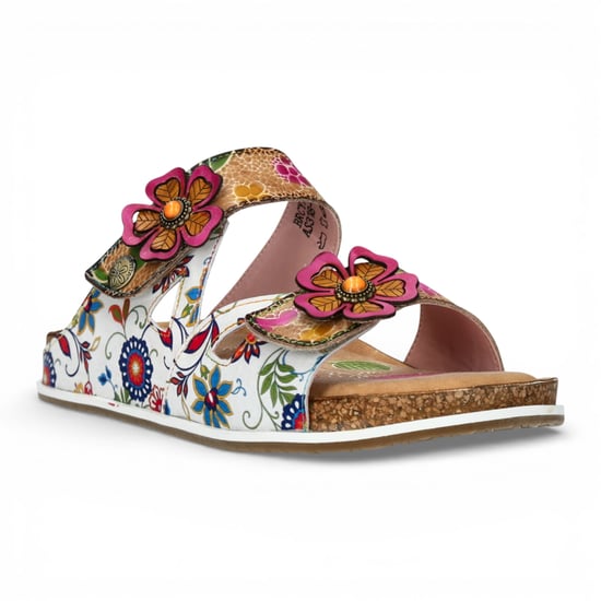 Laura Vita Damen-Sandalen Brcyano 32, weiß, mit Blumenmuster, aus Leder, Riemchen - Image 3