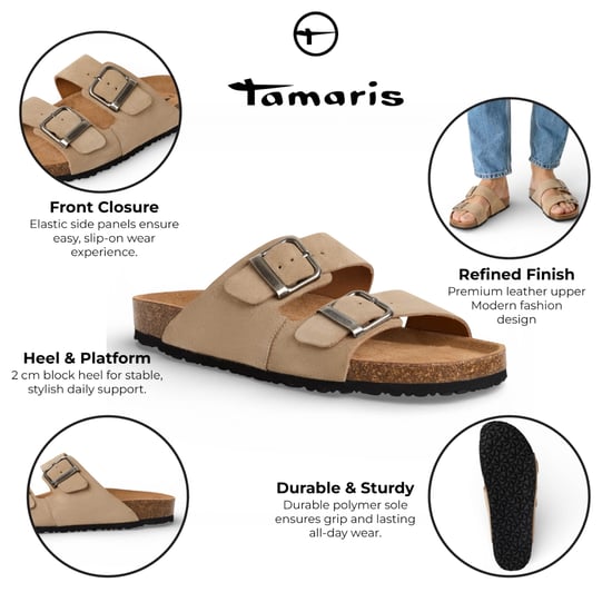 Tamaris Herren-Sandalen aus sandbeigem Leder mit Fußbett zum Hineinschlüpfen - Image 2