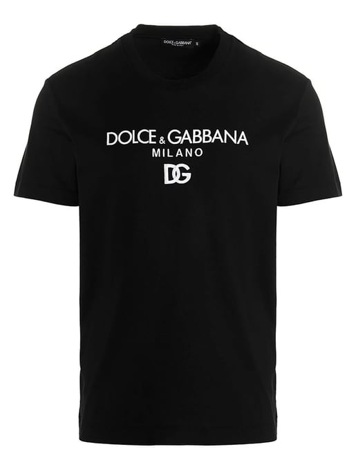Dolce & Gabbana – T-Shirt mit aufgesticktem DG Milano-Logo in Schwarz - Image 1