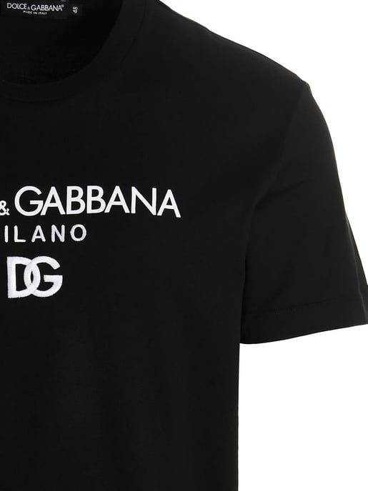 Dolce & Gabbana – T-Shirt mit aufgesticktem DG Milano-Logo in Schwarz - Image 2