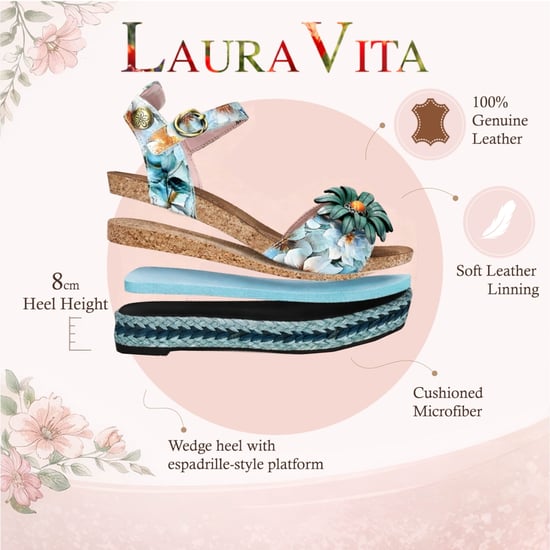 Laura Vita Damen-Espadrilles Facyo 75 aus blauem Leder mit Blumenmuster und Keilabsatz - Image 2