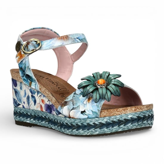 Laura Vita Damen-Espadrilles Facyo 75 aus blauem Leder mit Blumenmuster und Keilabsatz - Image 3