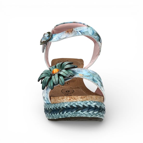 Laura Vita Damen-Espadrilles Facyo 75 aus blauem Leder mit Blumenmuster und Keilabsatz - Image 4