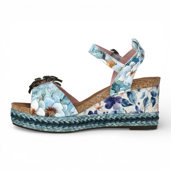 Laura Vita Damen-Espadrilles Facyo 75 aus blauem Leder mit Blumenmuster und Keilabsatz - Image 5