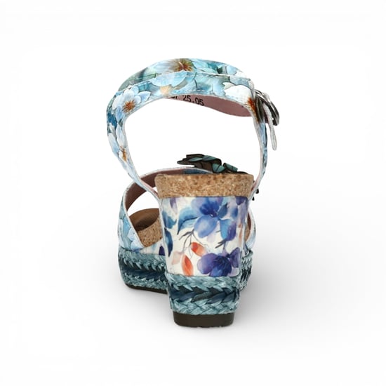 Laura Vita Damen-Espadrilles Facyo 75 aus blauem Leder mit Blumenmuster und Keilabsatz - Image 6