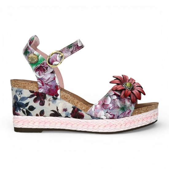 Laura Vita Damen-Espadrilles Facyo 75, lila-violett, mit Blumenmuster, aus Leder, Keilabsatz - Image 1
