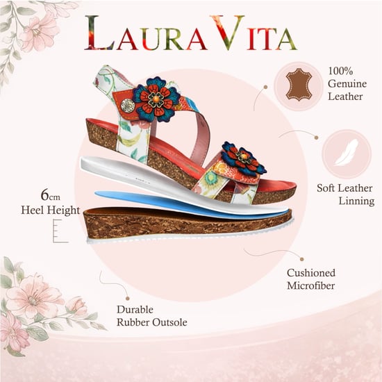 Laura Vita Damen-Espadrilles „Bonito 32“ aus orangefarbenem Leder mit Blumenmuster und Keilabsatz - Image 2