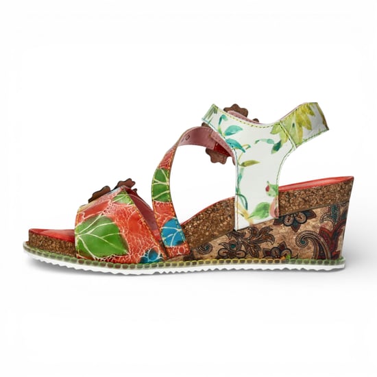 Laura Vita Damen-Espadrilles „Bonito 32“ aus orangefarbenem Leder mit Blumenmuster und Keilabsatz - Image 5