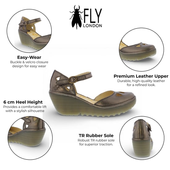 Fly London Damen-Keilsandalen „Yuna“ aus bronzebraunem Leder - Image 2