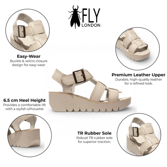 Fly London Damen-Keilsandalen YUDD236FLY aus cremefarbenem Leder - Image 2