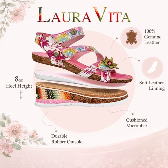 Laura Vita Damen Balade 32 Rosenrosa Espadrille-Sandalen aus Leder mit Keilabsatz und Blumenmuster - Image 2