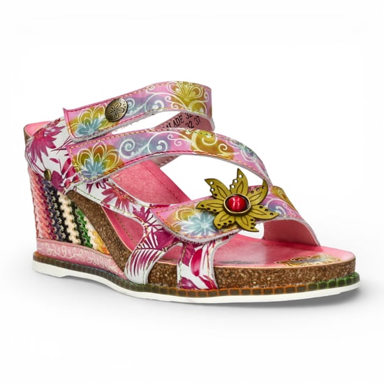 Laura Vita Damen Balade 32 Rosenrosa Espadrille-Sandalen aus Leder mit Keilabsatz und Blumenmuster - Image 3