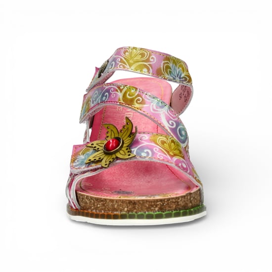 Laura Vita Damen Balade 32 Rosenrosa Espadrille-Sandalen aus Leder mit Keilabsatz und Blumenmuster - Image 4