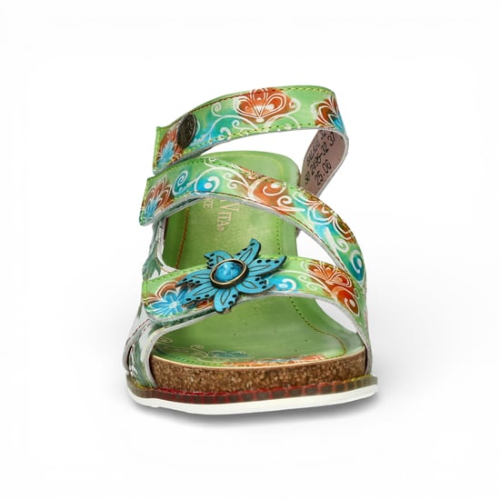 Laura Vita Damen Balade 32 Vert Grün Blumenmuster Leder Keil Espadrille Sandalen - Image 4