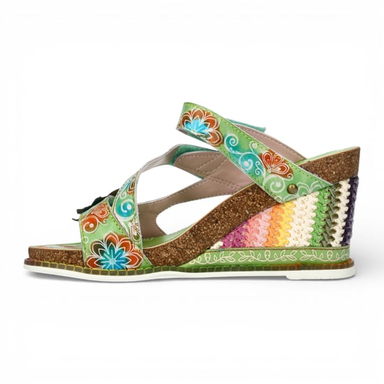 Laura Vita Damen Balade 32 Vert Grün Blumenmuster Leder Keil Espadrille Sandalen - Image 5