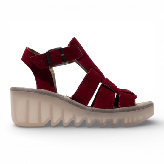 Fly London Damen-Keilsandalen BAIC621FLY aus beerenrotem Wildleder - Image 1