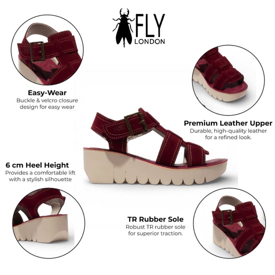 Fly London Damen-Keilsandalen BAIC621FLY aus beerenrotem Wildleder - Image 2