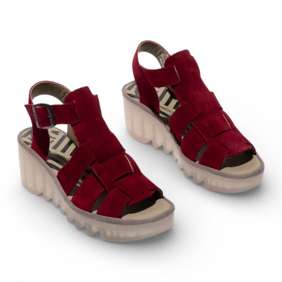 Fly London Damen-Keilsandalen BAIC621FLY aus beerenrotem Wildleder - Image 3