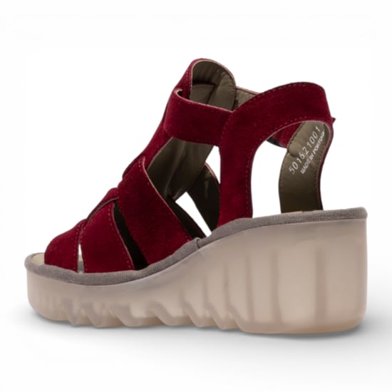 Fly London Damen-Keilsandalen BAIC621FLY aus beerenrotem Wildleder - Image 4