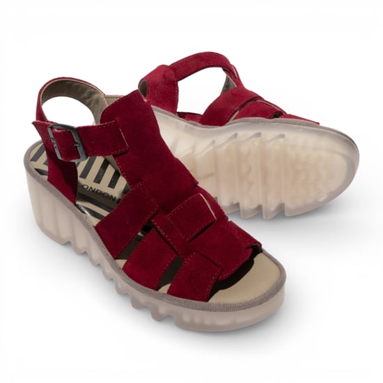 Fly London Damen-Keilsandalen BAIC621FLY aus beerenrotem Wildleder - Image 5