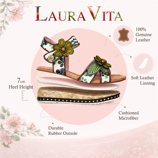 Laura Vita Damen Ballon 08 Beige Espadrille-Sandalen aus Leder mit Keilabsatz und Blumenmuster - Image 2