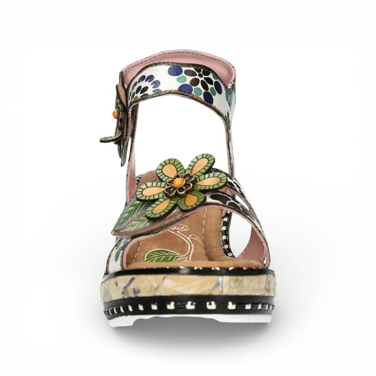 Laura Vita Damen Ballon 08 Beige Espadrille-Sandalen aus Leder mit Keilabsatz und Blumenmuster - Image 4