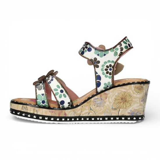 Laura Vita Damen Ballon 08 Beige Espadrille-Sandalen aus Leder mit Keilabsatz und Blumenmuster - Image 5