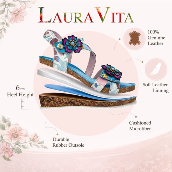 Laura Vita Damen-Espadrilles „Bonito 32“ aus türkisblauem Leder mit Blumenmuster und Keilabsatz - Image 2