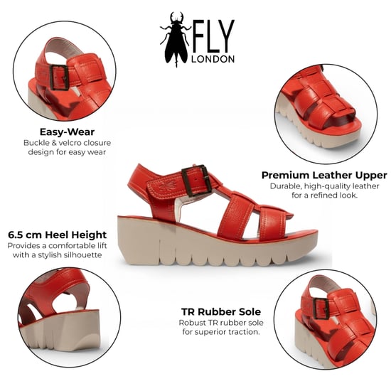 Fly London Damen-Keilsandalen YUDD236FLY aus rotem Leder, Modell Devil Red - Image 2