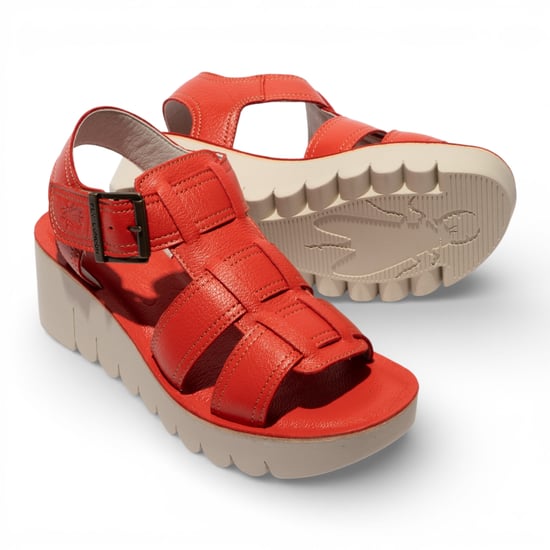 Fly London Damen-Keilsandalen YUDD236FLY aus rotem Leder, Modell Devil Red - Image 4
