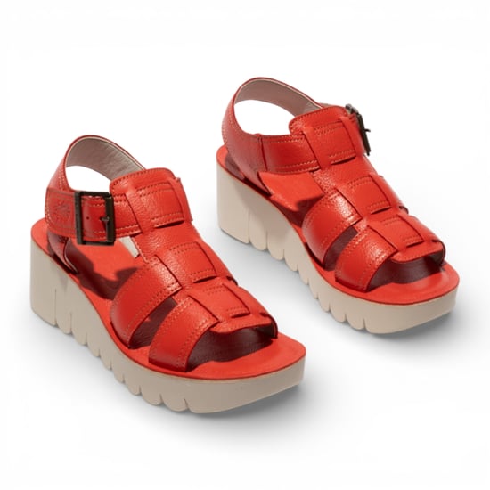 Fly London Damen-Keilsandalen YUDD236FLY aus rotem Leder, Modell Devil Red - Image 5