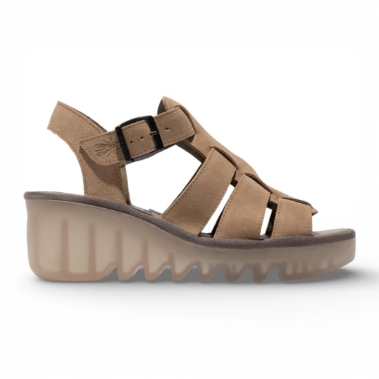 Fly London Damen-Keilsandalen BAIC621FLY aus taupefarbenem Wildleder - Image 1