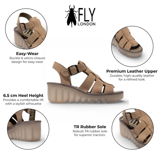 Fly London Damen-Keilsandalen BAIC621FLY aus taupefarbenem Wildleder - Image 2