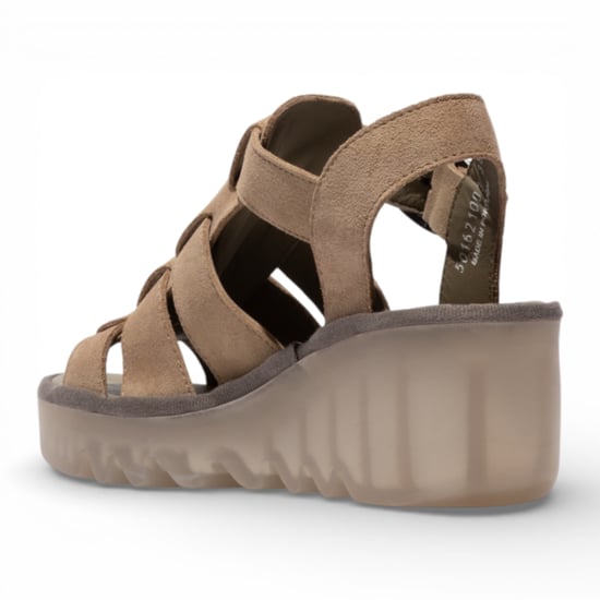 Fly London Damen-Keilsandalen BAIC621FLY aus taupefarbenem Wildleder - Image 4