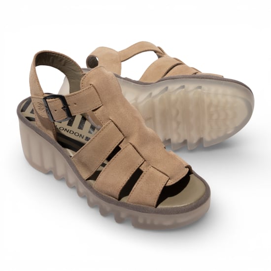 Fly London Damen-Keilsandalen BAIC621FLY aus taupefarbenem Wildleder - Image 5