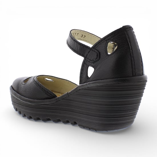Fly London Damen-Keilsandalen „Yuna“ aus schwarzem Leder - Image 3