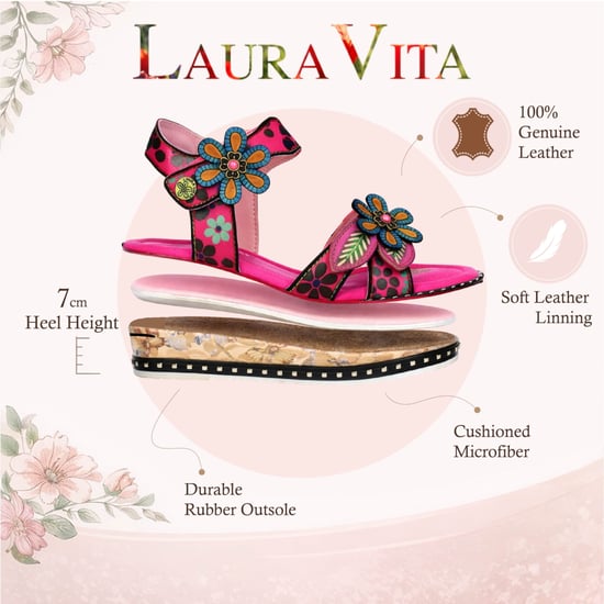 Laura Vita Damen Ballon 08 Espadrilles-Sandalen aus fuchsiafarbenem Leder mit Blumenmuster und Keilabsatz - Image 2