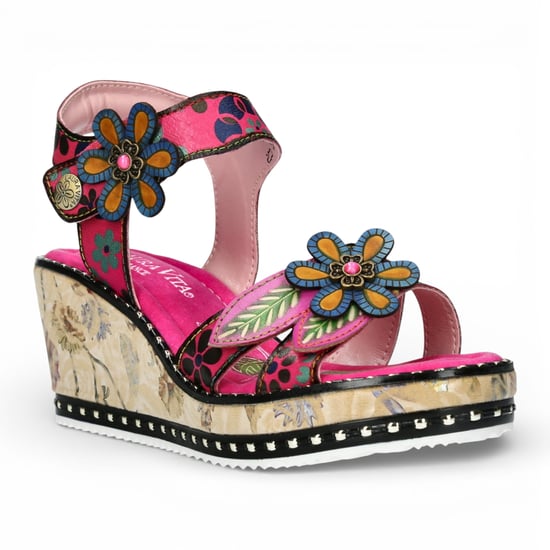 Laura Vita Damen Ballon 08 Espadrilles-Sandalen aus fuchsiafarbenem Leder mit Blumenmuster und Keilabsatz - Image 3