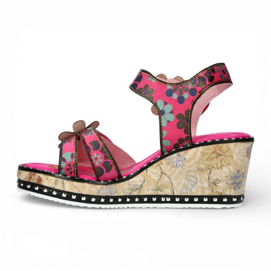 Laura Vita Damen Ballon 08 Espadrilles-Sandalen aus fuchsiafarbenem Leder mit Blumenmuster und Keilabsatz - Image 5