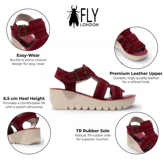 Fly London Damen-Keilsandalen YUDD236FLY aus beerenrotem Leder - Image 2