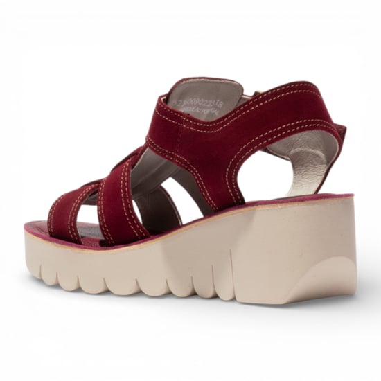 Fly London Damen-Keilsandalen YUDD236FLY aus beerenrotem Leder - Image 3