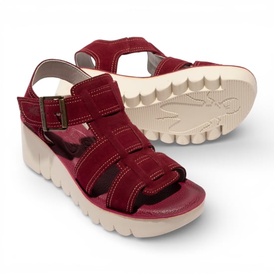 Fly London Damen-Keilsandalen YUDD236FLY aus beerenrotem Leder - Image 4