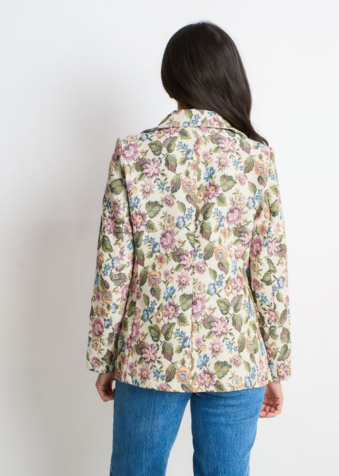 Beige Floral Jacquard Tailored Jacket - Image 4