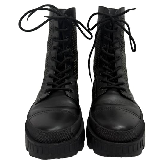 Moncler Carinne Perforierte Knöchelschuh-Stiefel aus schwarzem Leder - Image 2