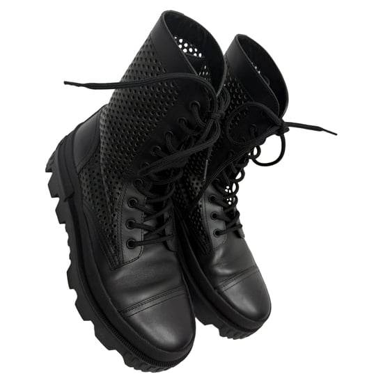 Moncler Carinne Perforierte Knöchelschuh-Stiefel aus schwarzem Leder - Image 6